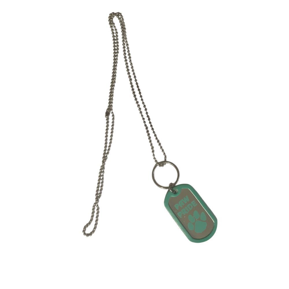 Paw Pride Pet Lover Dog Tag Necklace‎ Silver Ball Chain Green Animal Pendant
